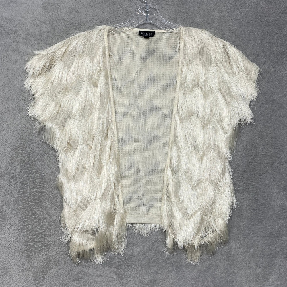 TOPSHOP Sweater Womens 4 Cream Fringe Open Front Cardigan Sweater Cover Up Top